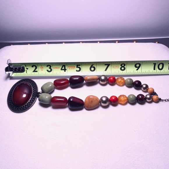 Statement Chunky burgundy red pendant multicolored stone costume boho necklace - Picture 12 of 16
